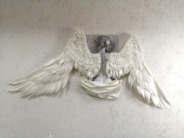Sculpture titled "Angel of Light" by Alina Nikitina, Original Artwork, Plaster Mounted on Other rigid panel