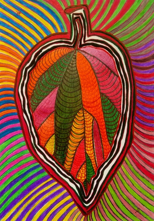 Dessin intitulée "Coeur feuille" par Alina Reyes, Œuvre d'art originale, Marqueur