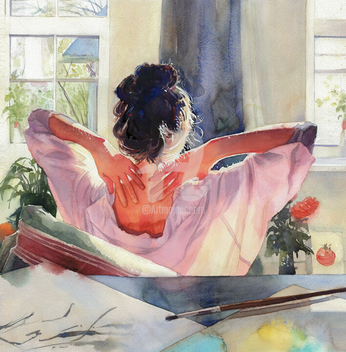 Painting titled "Morning view" by Alina Shangina, Original Artwork, Watercolor