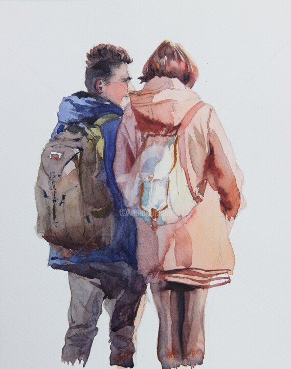 Malerei mit dem Titel "Couple - watercolor…" von Alina Shangina, Original-Kunstwerk, Aquarell