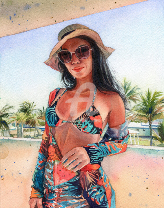 Schilderij getiteld "SUNNY CUBA" door Alina Shangina, Origineel Kunstwerk, Aquarel