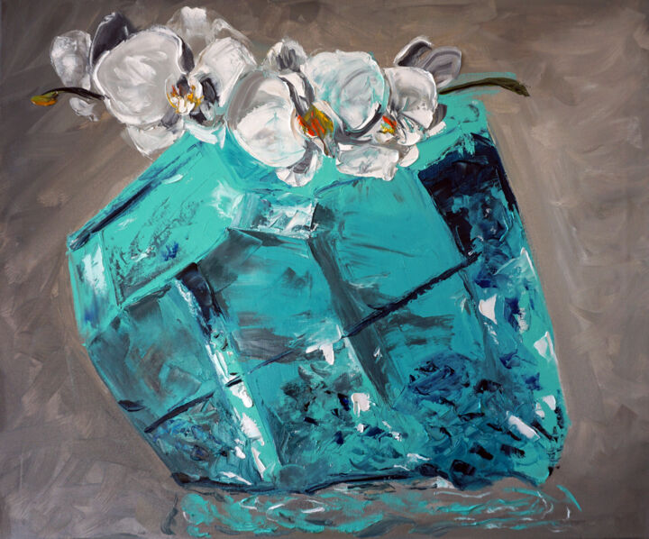 Картина под названием "Aqua Orchids" - Alina Sunny, Подлинное произведение искусства, Масло