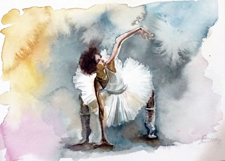 Painting titled "Ballerina in traini…" by Alina Sunny, Original Artwork, Watercolor