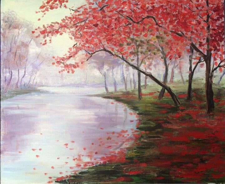 Картина под названием "Картина "Осень"" - Алина Минниахметова, Подлинное произведение искусства, Масло