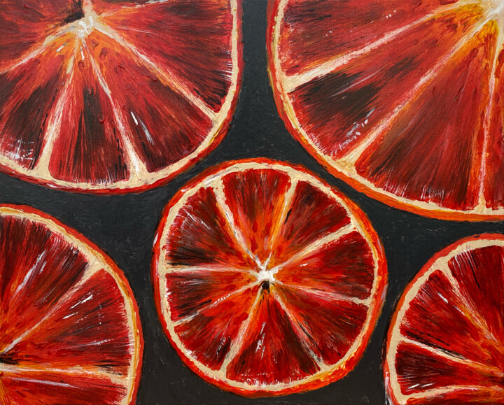 Painting titled "ORANGES" by Alina Landers, Original Artwork, Acrylic Mounted on Wood Stretcher frame