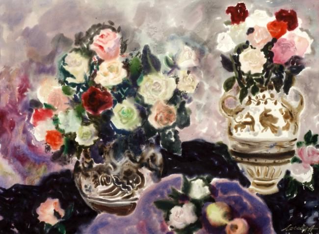 Картина под названием "Les roses" - Alina Lesova, Подлинное произведение искусства