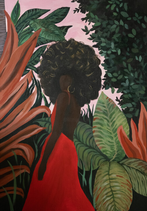 Painting titled "Black woman in red…" by Alina Odwyer, Original Artwork, Acrylic