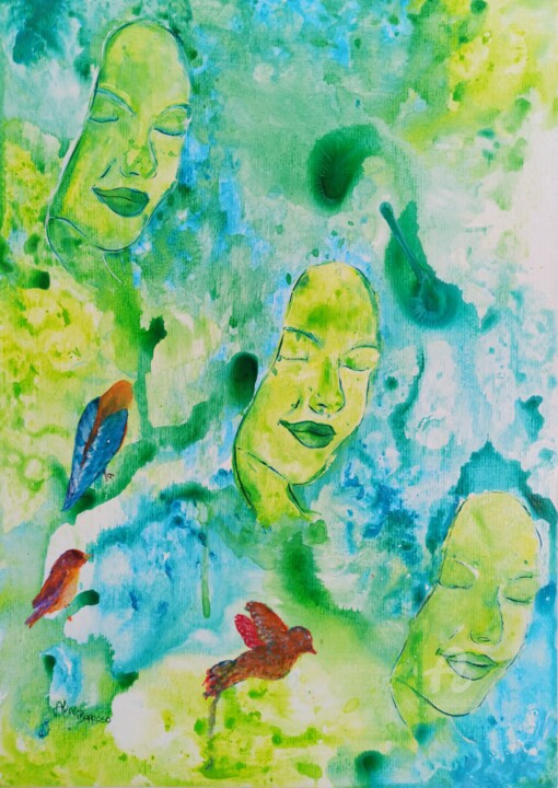 Pintura intitulada "Tríade Sagrada" por Aline Barroso, Obras de arte originais, Acrílico Montado em Outro painel rígido