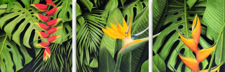 Malarstwo zatytułowany „Couleurs tropicales” autorstwa Aline Belliard, Oryginalna praca, Akryl Zamontowany na Drewniana rama…