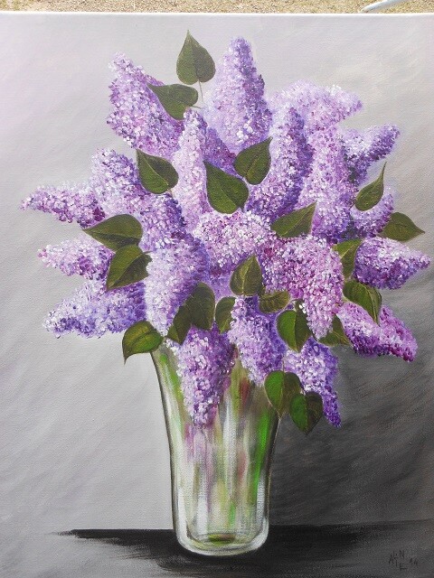 Peinture intitulée "bouquet de lilas ma…" par Aline Guichard Belleville, Œuvre d'art originale, Acrylique