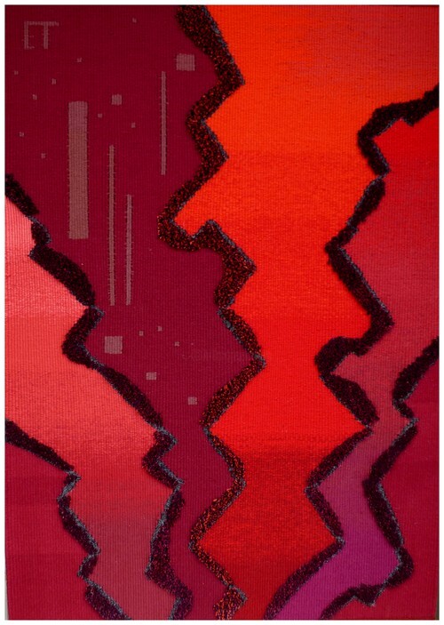 Arte têxtil intitulada "Les sources pourpres" por Aline Jegonday (atelier enila tityad), Obras de arte originais, Tapeçaria