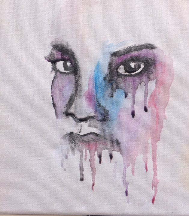 Painting titled "Visage" by Aline Parmentier, Original Artwork, Watercolor