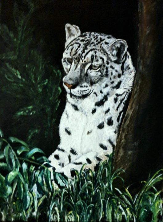 Painting titled "White tiger" by Aline Galvez-Fernandez, Original Artwork, Acrylic Mounted on artwork_cat.