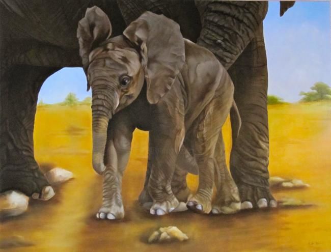 Peinture intitulée "elephanteau" par Cannel, Œuvre d'art originale, Huile