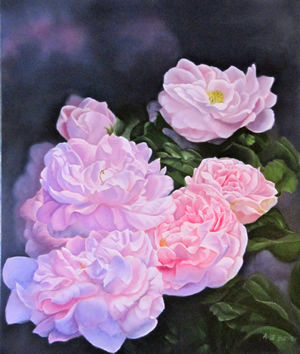 Peinture intitulée "roses anciennes" par Cannel, Œuvre d'art originale, Huile