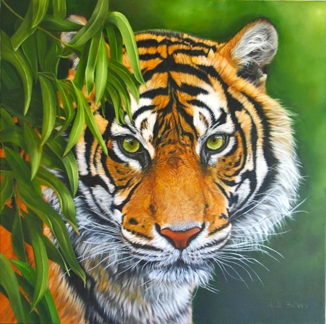Peinture intitulée "Tigre caché" par Cannel, Œuvre d'art originale, Huile