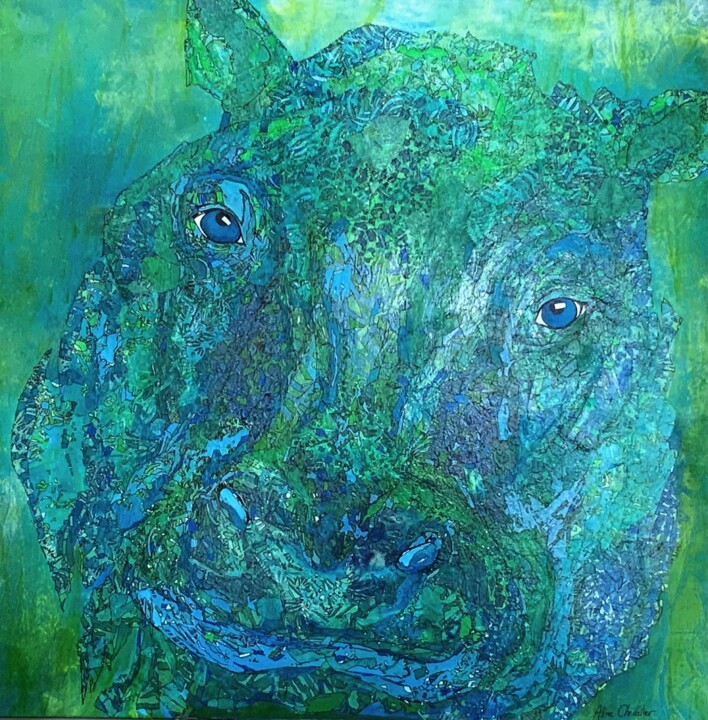 Painting titled "Hippopotame" by Aline Chevalier, Original Artwork, Acrylic
