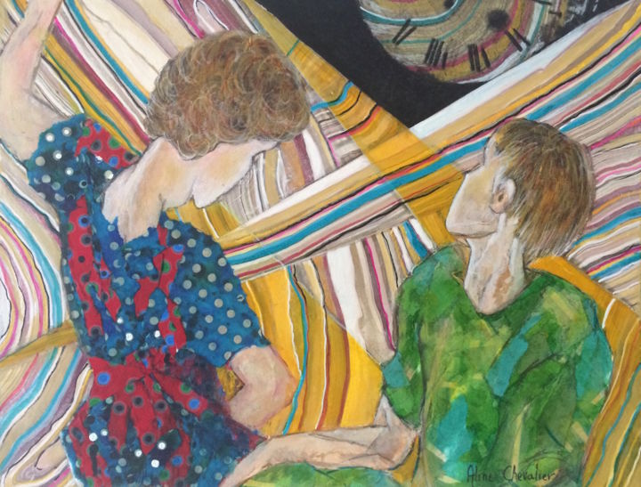Collages titled "Waves of Time" by Aline Chevalier, Original Art, Paper cutting