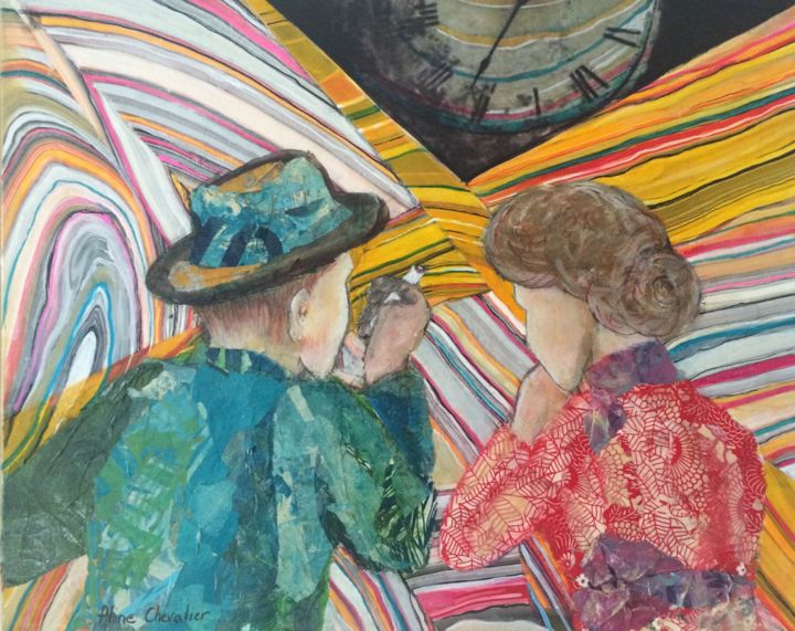 Collages titled "Time Lines" by Aline Chevalier, Original Art, Paper cutting
