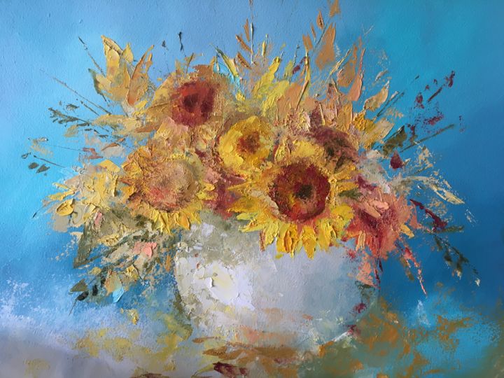 Painting titled "Sunflowers" by Alona Chernenko, Original Artwork, Oil
