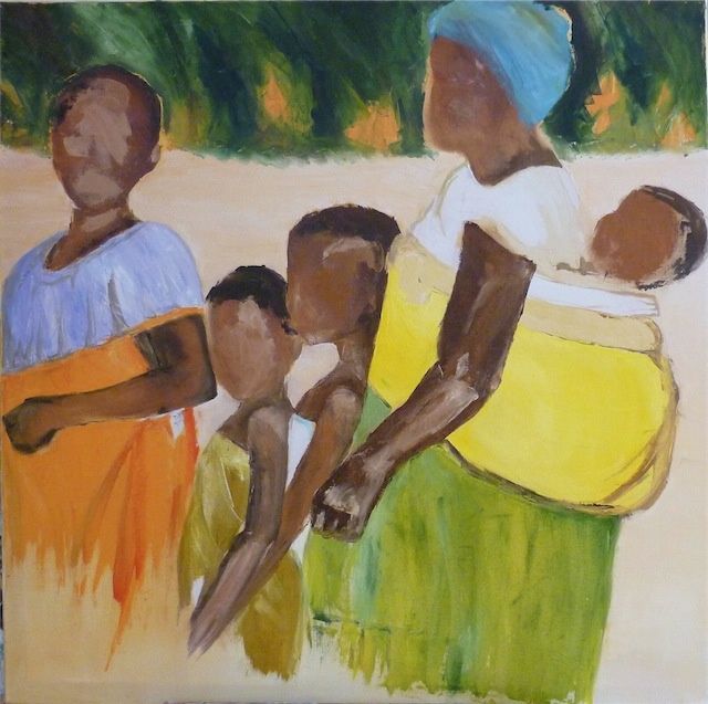 Painting titled "Groupe d'africains" by Aliona, Original Artwork