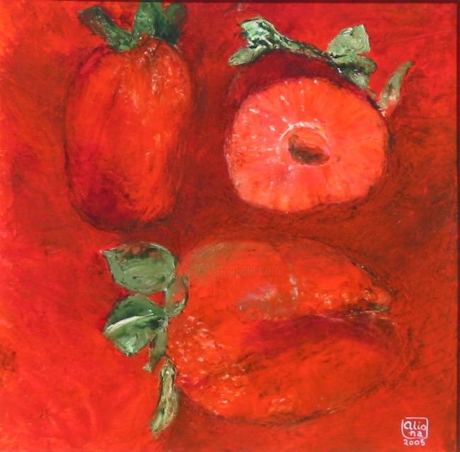 Painting titled "Fraises" by Aliona, Original Artwork