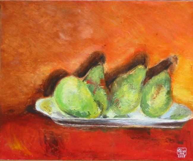 Painting titled "4 poires" by Aliona, Original Artwork