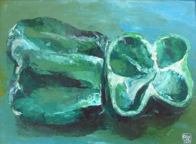 Painting titled "poivrons verts" by Aliona, Original Artwork