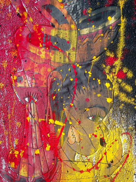 Collages intitulée "Abstrait mixte pein…" par Dime, Œuvre d'art originale,