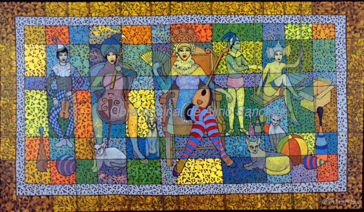 Malerei mit dem Titel "reunion-de-invitado…" von Alirio Sanchez, Original-Kunstwerk, Acryl