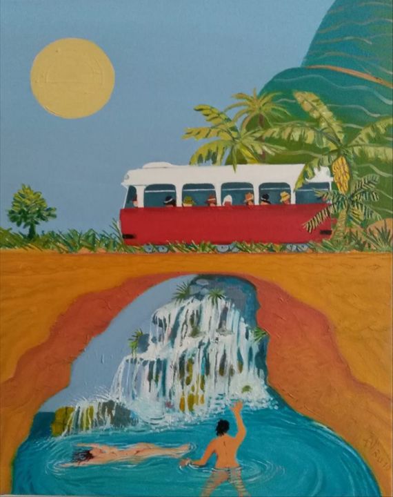 Malerei mit dem Titel "La cascada" von Aliru, Original-Kunstwerk, Öl