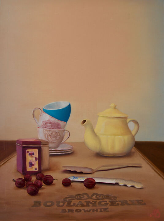 Картина под названием "Tea time" - Alisa Burachuk, Подлинное произведение искусства, Масло