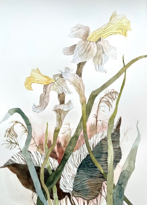 Painting titled "Flowers and leaves…" by Alisa Diakova, Original Artwork, Watercolor