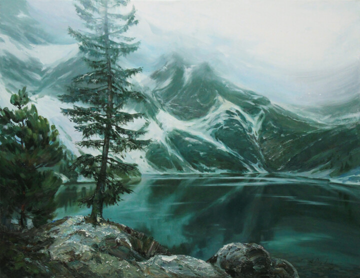 Painting titled "Morskie Oko lake" by Alisa Onipchenko-Cherniakovska, Original Artwork, Oil