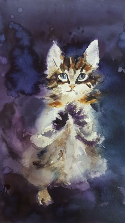 Pintura titulada "Кот" por Natali Didukh, Obra de arte original, Acuarela