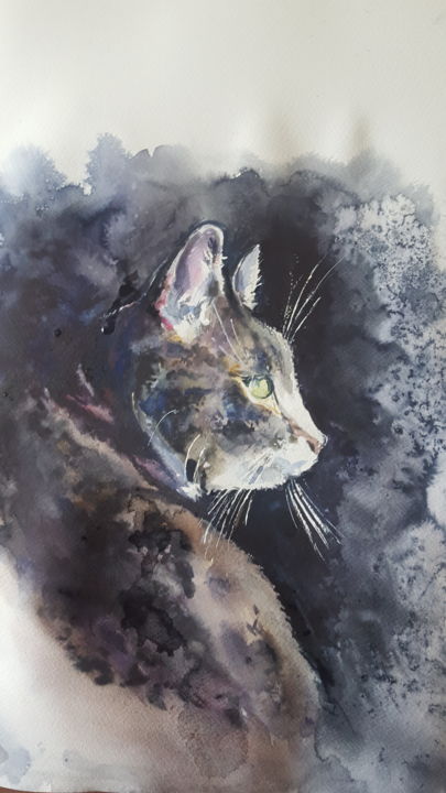 Schilderij getiteld "Мои акварели "Котик"" door Natali Didukh, Origineel Kunstwerk, Aquarel