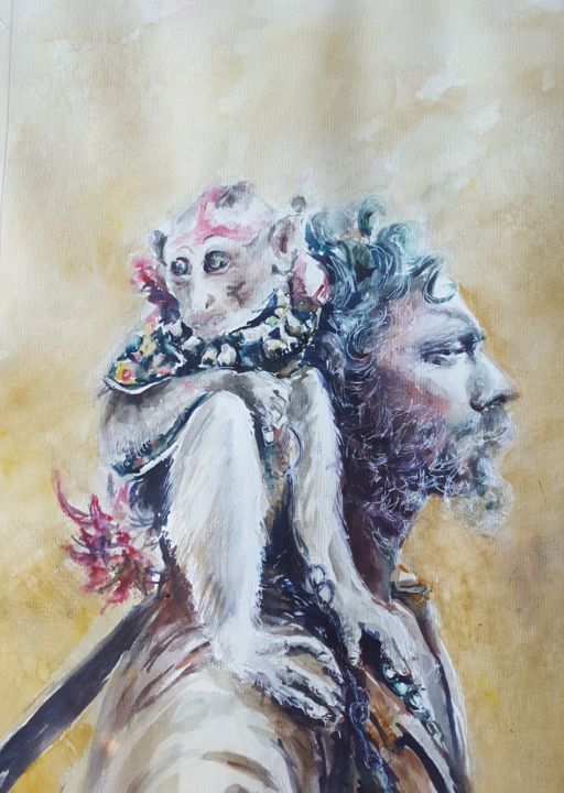 Painting titled "Мои акварели"Двое"" by Natali Didukh, Original Artwork, Watercolor