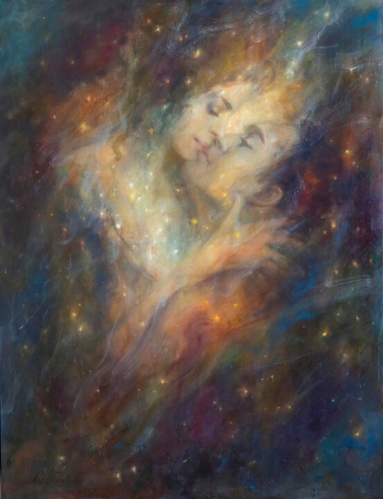 Painting titled "New universe" by Alisa Gibet, Original Artwork, Oil Mounted on Wood Stretcher frame