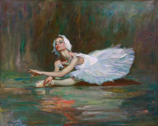 绘画 标题为“"Girl-Swan" (ballet…” 由Alisa Gibet, 原创艺术品, 油