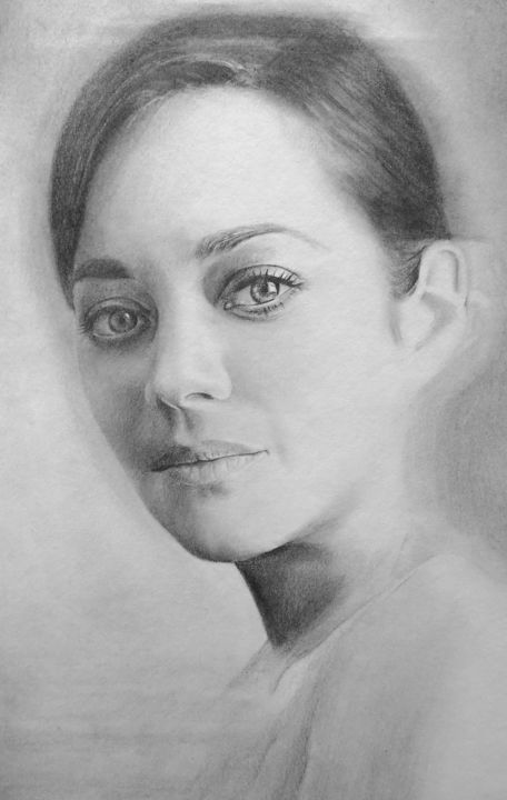 Drawing titled "Marion Сotillard" by Alisa Ganus, Original Artwork, Pencil