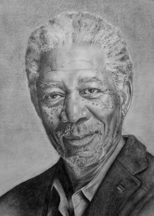 Drawing titled "Morgan Freeman" by Alisa Ganus, Original Artwork, Pencil
