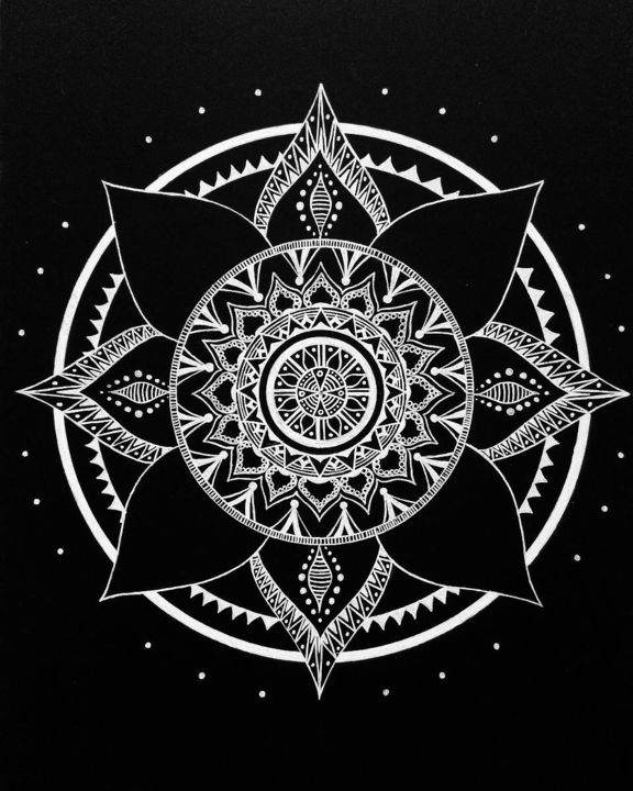 Картина под названием "Black flower" - Алиса Ганус, Подлинное произведение искусства, Чернила