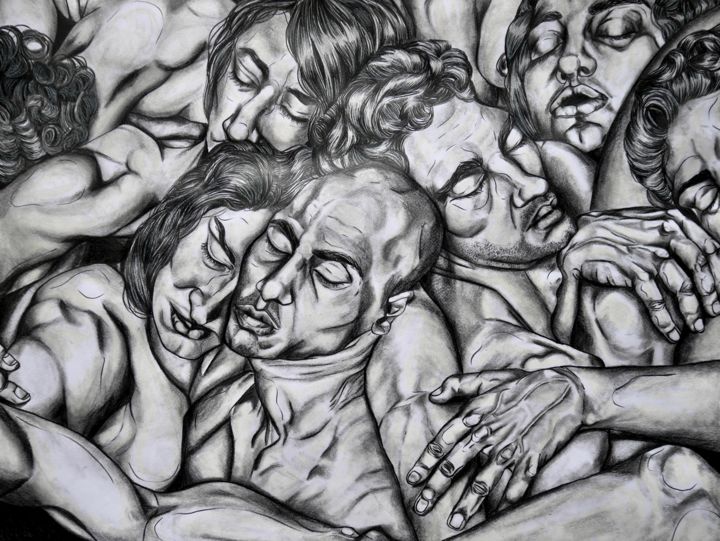 Zeichnungen mit dem Titel "Nous sommes l'human…" von Mahé, Original-Kunstwerk, Conté-Buntstifte