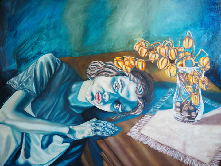 Peinture intitulée "L'attente 2/2" par Mahé, Œuvre d'art originale, Huile Monté sur Châssis