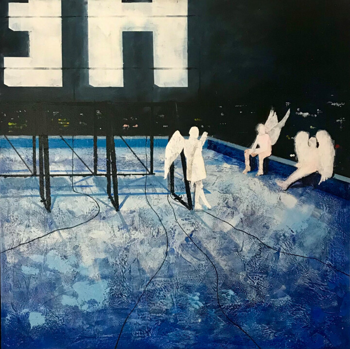 Painting titled "chillin' angels" by Philip Michael Martin, Original Artwork, Acrylic