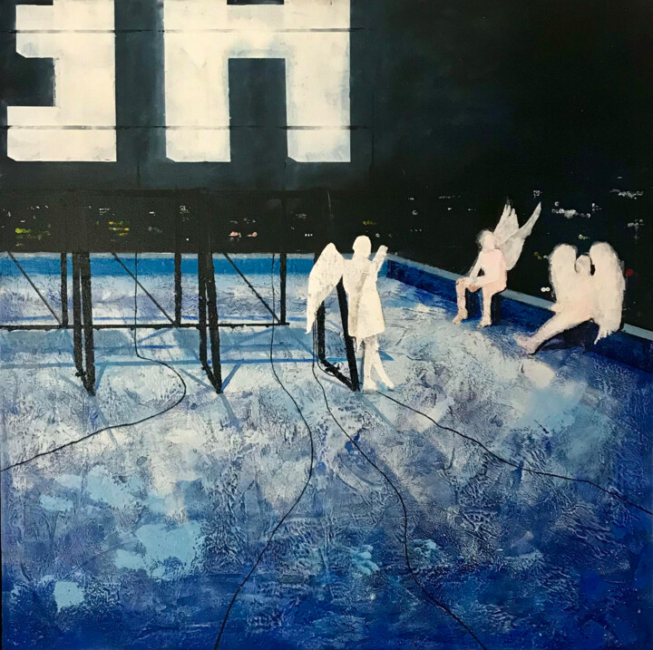 Malerei mit dem Titel "chillin' angels" von Philip Michael Martin, Original-Kunstwerk, Acryl