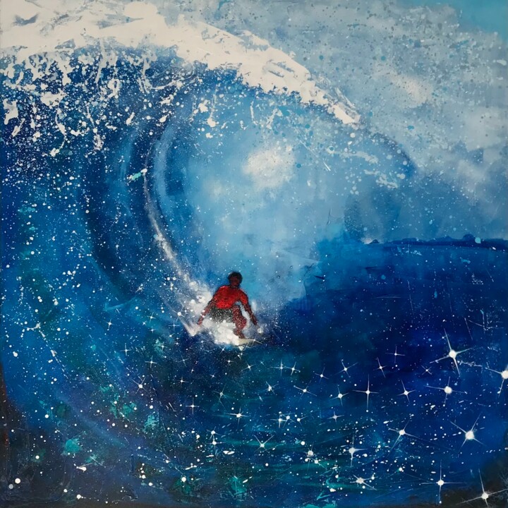 Painting titled "rip curl" by Philip Michael Martin, Original Artwork, Acrylic Mounted on Wood Stretcher frame