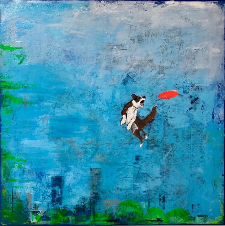 Painting titled "frisbee" by Philip Michael Martin, Original Artwork, Acrylic Mounted on Wood Stretcher frame