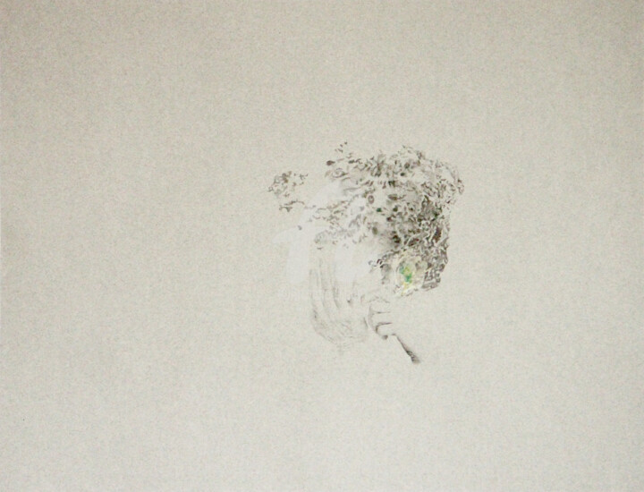 Dessin intitulée "Mains et roche" par Alison Vignault, Œuvre d'art originale, Crayon Monté sur Carton