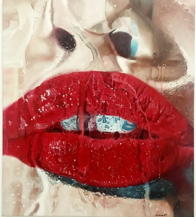 Painting titled "Wet Lips" by Alisa Iamandi, Original Artwork, Oil